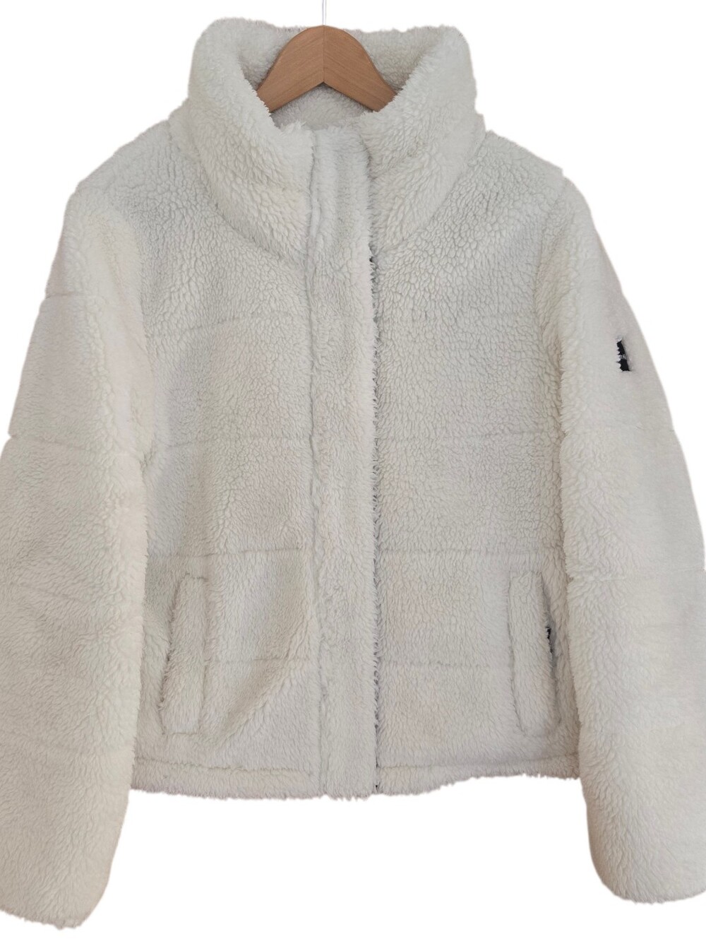 Calvin Klein Faux Sherpa Jacket Womens Medium White Zip & Snap Pockets CW197187